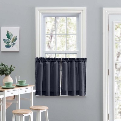 Navy Sheer Cotton Polyester Rod Pocket Window Tier Pair