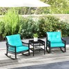 Outsunny Wicker Outdoor Rocking Chair Set, 3 Piece Patio Furniture Set with Padded Cushions and Storage Table, 2-Seater Rattan Bistro Set, Turquoise - 3 of 4