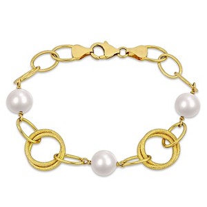 EVERLY JEWELRY | Yellow Plated Sterling Silver 9-10mm Cultured Freshwater Pearl and Circle Rings Bracelet - 7.75 in - 1 of 4