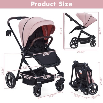 Pink Foldable Aluminum Baby Stroller with Adjustable Canopy