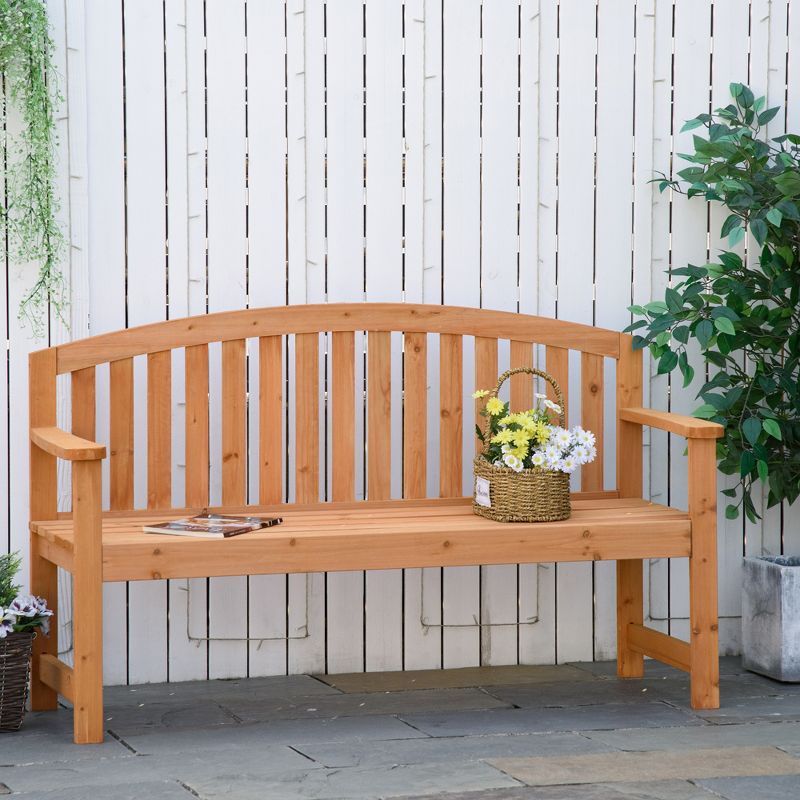 Outsunny 55" Wooden Garden Bench, 2 Seater Outdoor Patio Seat with Slatted Design for Deck, Porch or Garden, Natural, 3 of 7