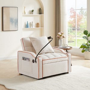 NicBex 3-in-1 Convertible Sleeper Chair,Multi-Pockets Folding Sofa Bed ,Couches with 1 USB Port and 1 Type-C Port for Living Room,Beige/Pink - 1 of 4