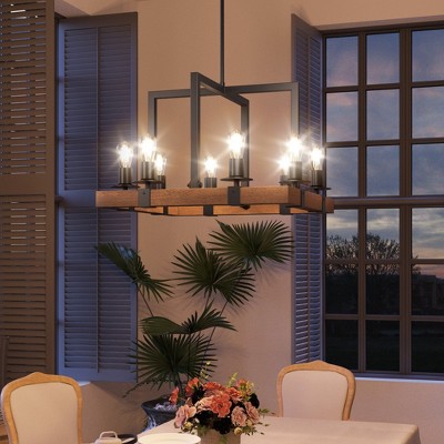 Urban Ambiance Luxury Modern Farmhouse Chandelier,  15''H x 22''W,  Matte Black & Rich Walnut Finish, UFS2012