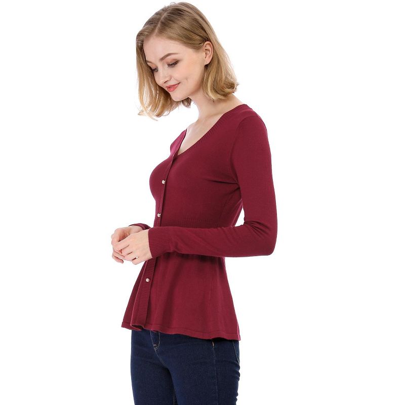 Allegra K Women's Slim Fit V-Neck Long Sleeve Ribbed Knitted Peplum Top, 5 of 7