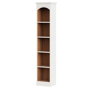 Lirago,70.9" White & Oak 5-Tier Bookshelf-Slim Storage Rack with Anti-Tip, Space-Saving Design - 1 of 4