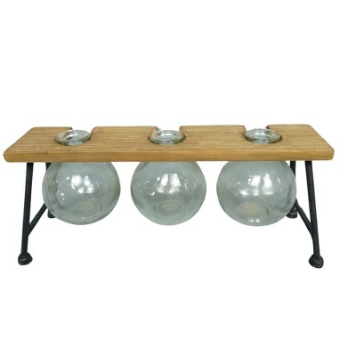 VIP Metal 13.39 in. Multicolor Triple Vase Arrangement in Holder