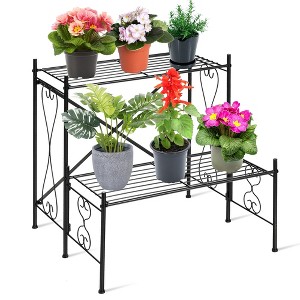 Costway 2-Tier Metal Plant Stand Garden Shelf Decorative Plant Rack Patio Garden - 1 of 4