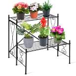 Costway 2-Tier Metal Plant Stand Garden Shelf Decorative Plant Rack Patio Garden