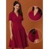 INSPIRE CHIC Women's Vintage Flat Collar V Neck Short Sleeve Belted 1950s Flare Dress - 2 of 4