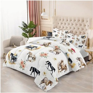 Boersma Horse Comforter Bedding Set - Watercolor Painting Horse and Flowers Print, Soft Breathable Fabric for All-Season Comfort - 1 of 4