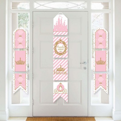 Big Dot of Happiness Little Princess Crown - Hanging Vertical Paper Door Banners - Baby Shower or Birthday Party Wall Decor Kit - Indoor Door Decor