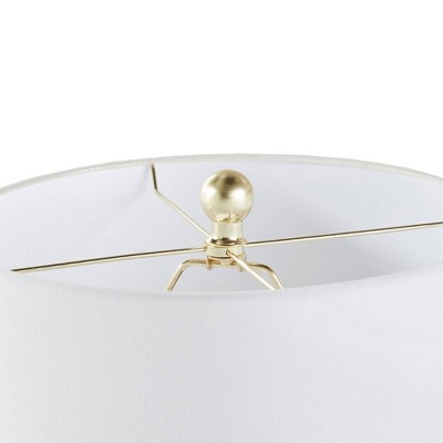 Gray Ribbed Ceramic Table Lamp with White Drum Shade