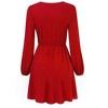 Womens Deep V Neck Mini Dress Long Sleeve Elastic Waist A Line Casual Wrap Midi Dress - 4 of 4