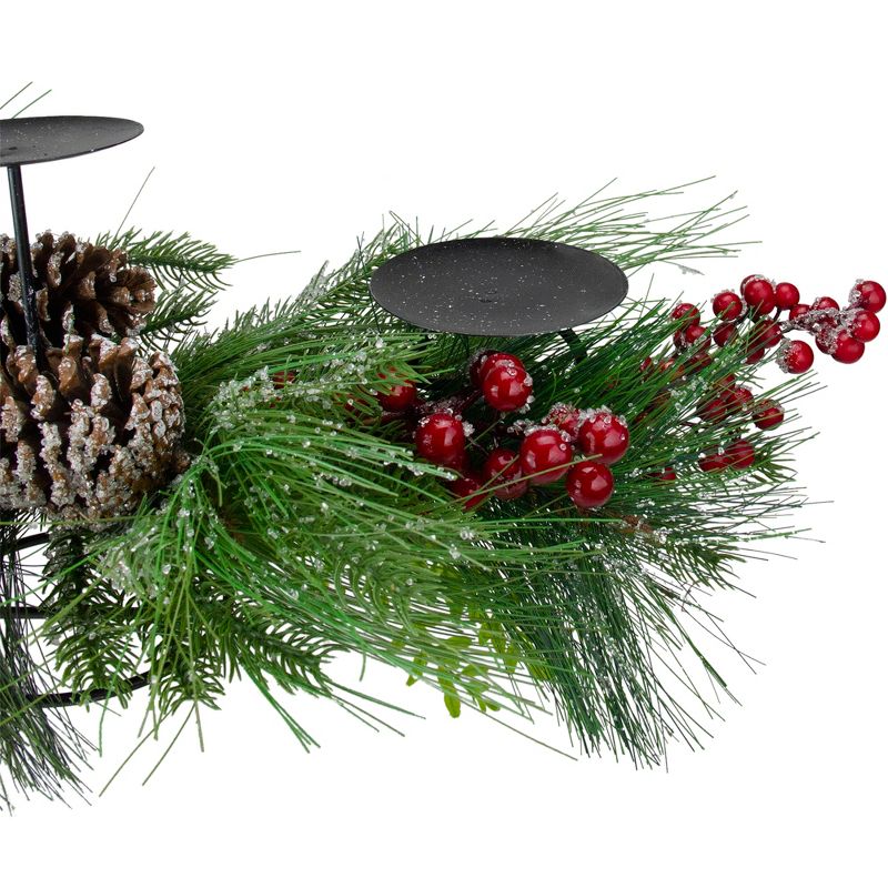 Northlight 32" Iced Mixed Pine, Berries and Pine Cones Christmas Pillar Candle Holder, 4 of 5