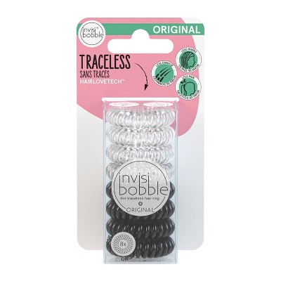 invisibobble Original Multipack Hair Elastics - Crystal Clear/True Black - 8pk