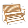 2-Person Foldable Wood Outdoor Bench with Backrest and Armrests for Garden, Porch, Park, Balcony - 3 of 4