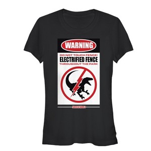 Juniors Womens Jurassic World Warning Electrified Fence T-Shirt - 1 of 3