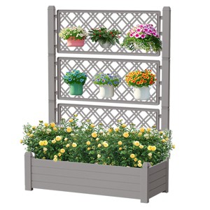 Lyngins 61.7" Raised Garden Bed with Trellis & 78L Capacity, Includes Water Storage,Plant Box for Vegetables,Flowers,Light Brown - 1 of 4