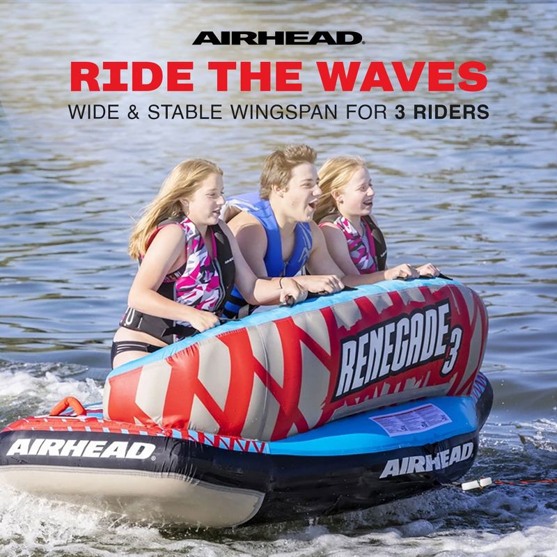 Airhead 3-Person Renegade Inflatable Towable Water Tube Seat Rider with Boat Pull Rope and Pump (AHRE-503), 2 of 7