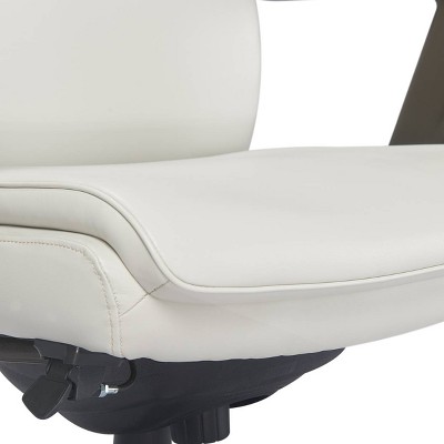 White Leather and Wood Swivel Executive Office Chair with Lumbar Support
