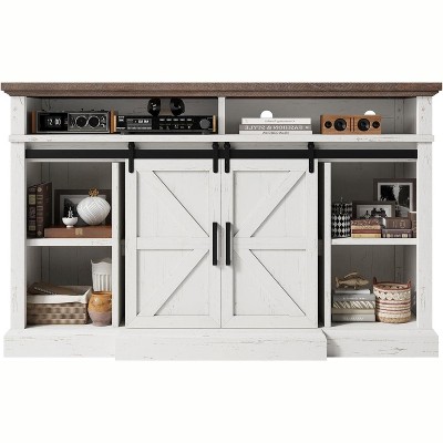 AMERLIFE 66" W Farmhouse TV Stand, Wood 40" H Tall Entertainment Center with Sliding Barn Door