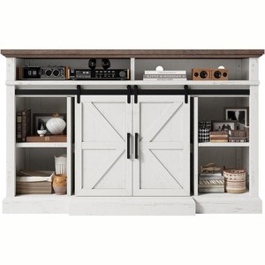 AMERLIFE 66" W Farmhouse TV Stand, Wood 40" H Tall Entertainment Center with Sliding Barn Door - 1 of 2