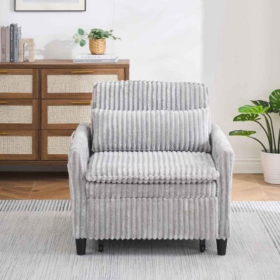 Covertable Single Sofa Chair with Space-Saving Design, Compact Lazy Sofa Bed with Side Pocket, Corduroy Sofa with Wood Frame-Coolbibila