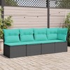vidaXL Patio Sofa with Cushions - 4-Seater Outdoor Furniture Black Poly Rattan - Modular Design with Washable Covers - 2 of 4