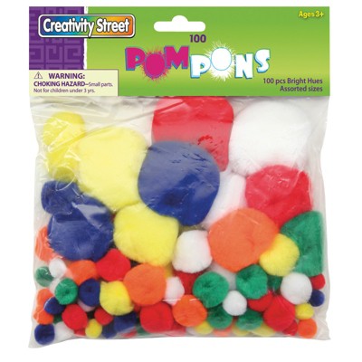 Creativity Street Pom Pons, Bright Hues, Assorted Sizes, 100 Pieces (Pack of 6)