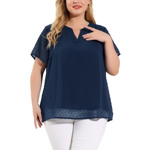 Agnes Orinda Women's Plus Size Pin Dots Notched V-Neck Dressy Trendy Fashion Casual Summer Blouses - 1 of 4