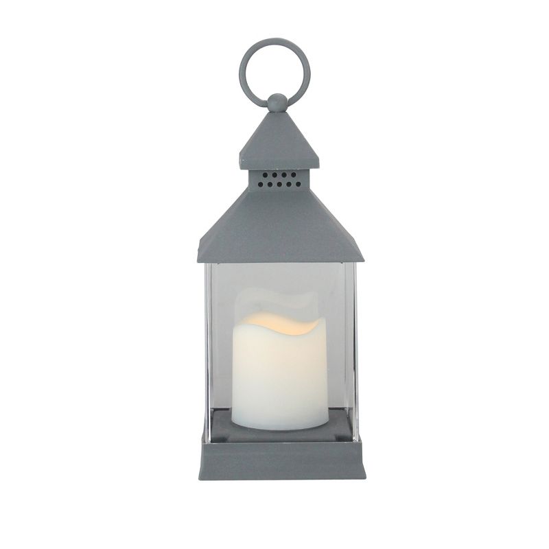 Northlight 9.5" Gray Candle Lantern with Flameless LED Candle Tabletop Decor, 1 of 4