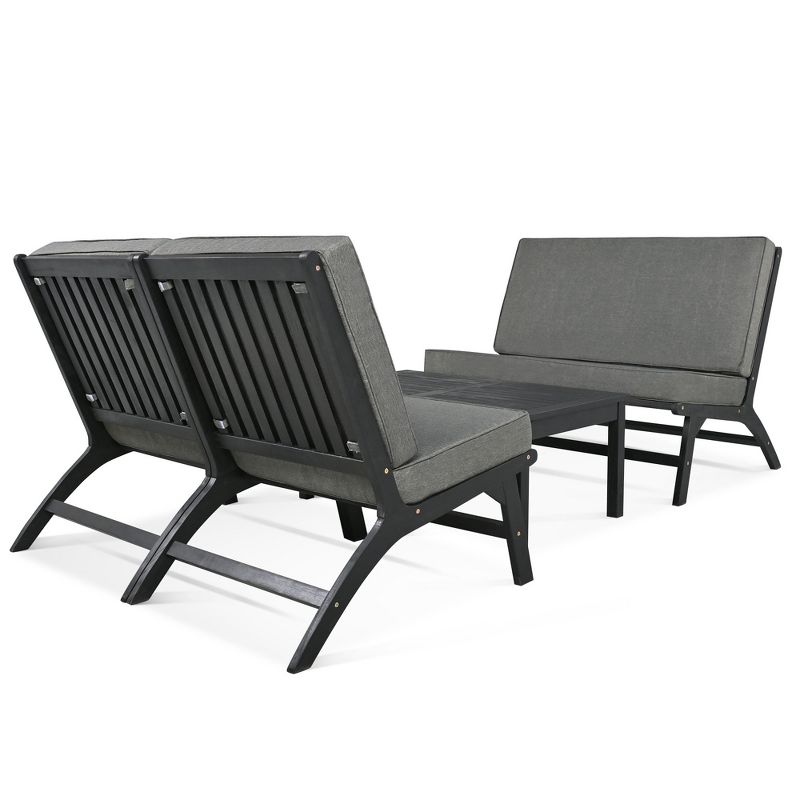 4-Piece V-shaped Seats set, Acacia Solid Wood Outdoor Sofa Furniture, Black+Gray 4A - ModernLuxe, 4 of 13