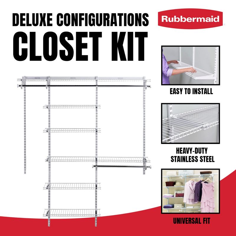 Rubbermaid Configurations 3-6 Feet Custom DIY Closet Organizer Deluxe Kit, White, 4 of 7