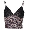Clotth Womens Leopard Print Tank Top - Slim Milk Silk Lace V Neck Camisole , Sleeveless Fitted Crop Top, Sexy Party Wear, Brown with Black Spots - 4 of 4