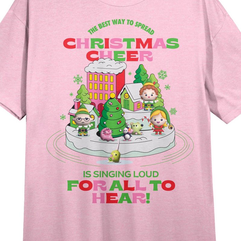 Elf "Christmas Cheer" Women's Pink Short Sleeve Sleep Shirt, 2 of 3