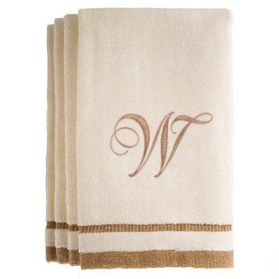 Creative Scents Ivory Fingertip Monogrammed Towels Brown Embroidered
