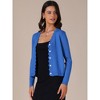 INSPIRE CHIC Women's Cropped Casual Long Sleeve V Neck Button Down Cardigans Sweater - 2 of 4