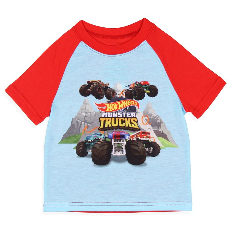 Hot Wheels Toddler Boy's Monster Trucks Toys Tossed Print Pajama Set Short Blue, 2 of 5