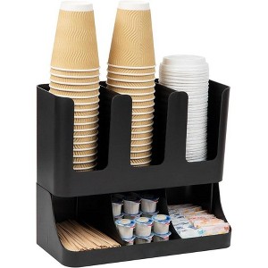Attop 6 Compartment Upright Breakroom Coffee Condiment and Cup Storage Organizer, Black - 1 of 4