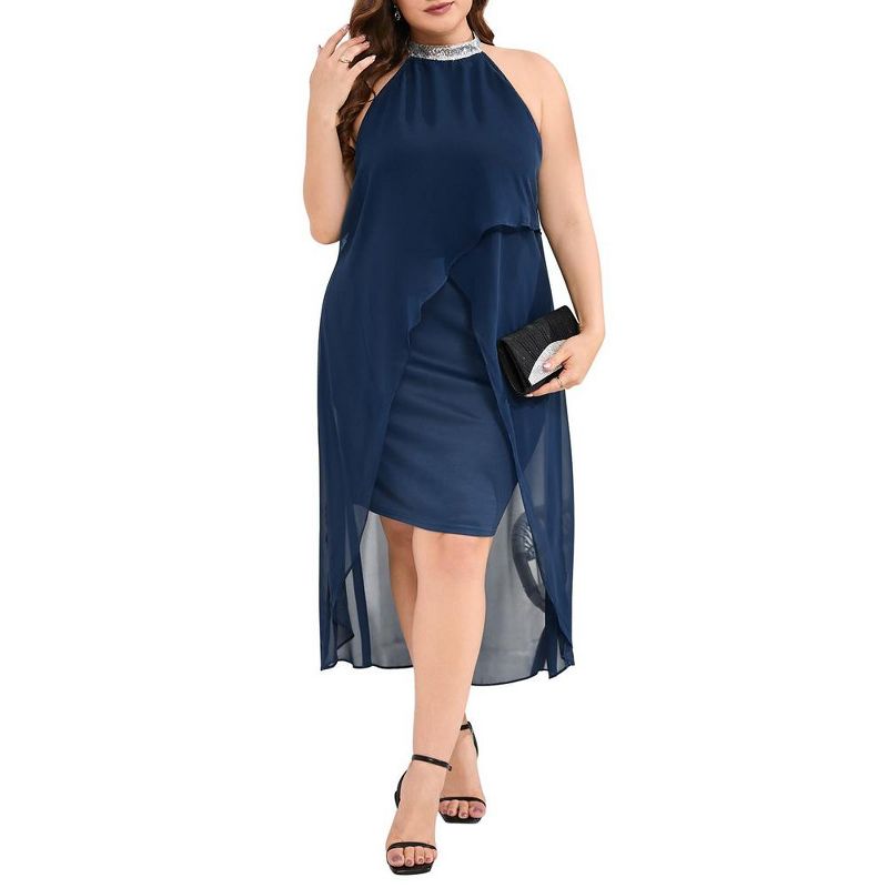 Plus Size Halter Neck Sleeveless Cocktail Dress Tulle Wedding Guest Party Midi Dresses, 1 of 8