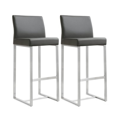 TOV Furniture Denmark Performance Vegan Leather Stool with Silver Base - Set of 2 Grey  16"W x 18.5"D x 41.3"H