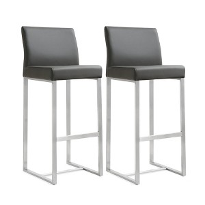 TOV Furniture Denmark Performance Vegan Leather Stool with Silver Base - Set of 2 Grey  16"W x 18.5"D x 41.3"H - 1 of 4