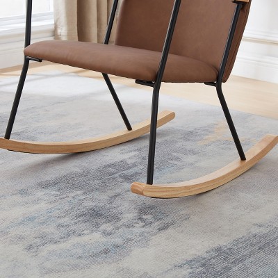 Airsurfer Modern Rocking Chair with Adjustable Headrest, Tech Leather Upholstery, High Back Glider for Nursery, Bedroom, Living Room