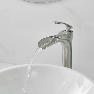 Brushed Nickel Single Handle Vessel Sink Faucet with Drain Assembly