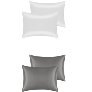 Unique Bargains Breathable Satin Solid Envelope Closure Pillowcase Standard 20"x26" 4 Pcs - 1 of 4
