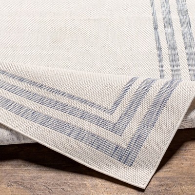 Ivory and Blue Hand-knotted Rectangular Area Rug 7'10" x 10'