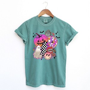 Simply Sage Market Women's Pumpkin Ghost Collage Short Sleeve Garment Dyed Tee - 1 of 2