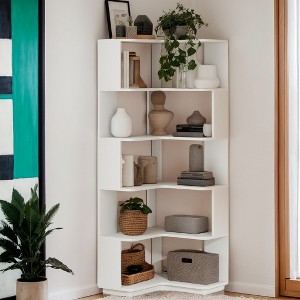 Hommoo 6-Tier Corner Bookshelf, 64.96" Corner Bookcase with Anti-Drop Panel - 1 of 4