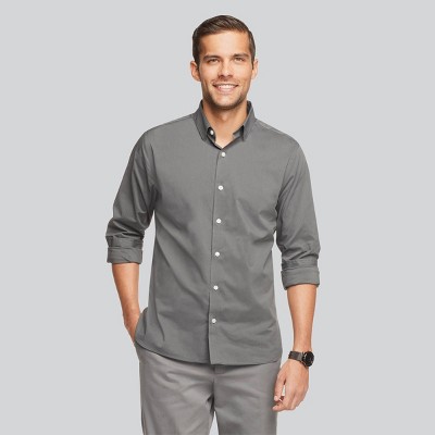 Van Heusen Men's Slim Fit Long Sleeve Button-Down Shirt - Dark Gray S