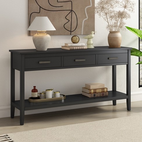 VASAGLE 39.4 Console Table with 3 Shelves Metal Frame Glass Shelf for  Living Room Black Entryway Table 